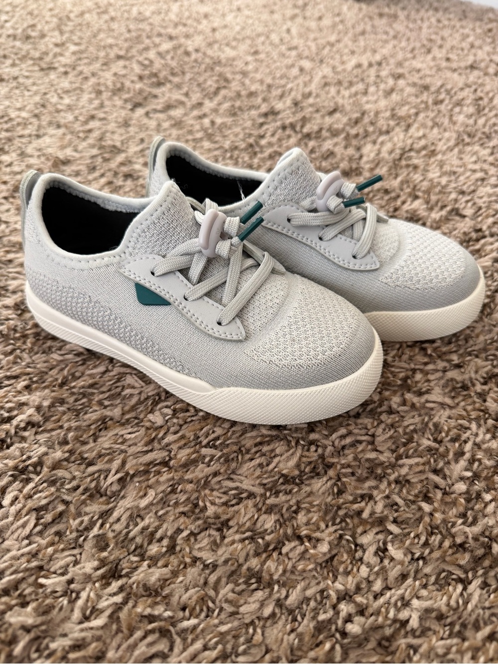 Vessi Kids Light Gray Knit Sneakers with Teal Trim-waterproof